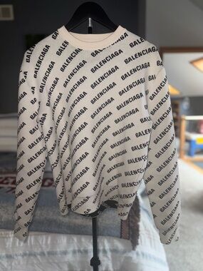 Balenciaga Black & Ivory Logo Knit Pullover